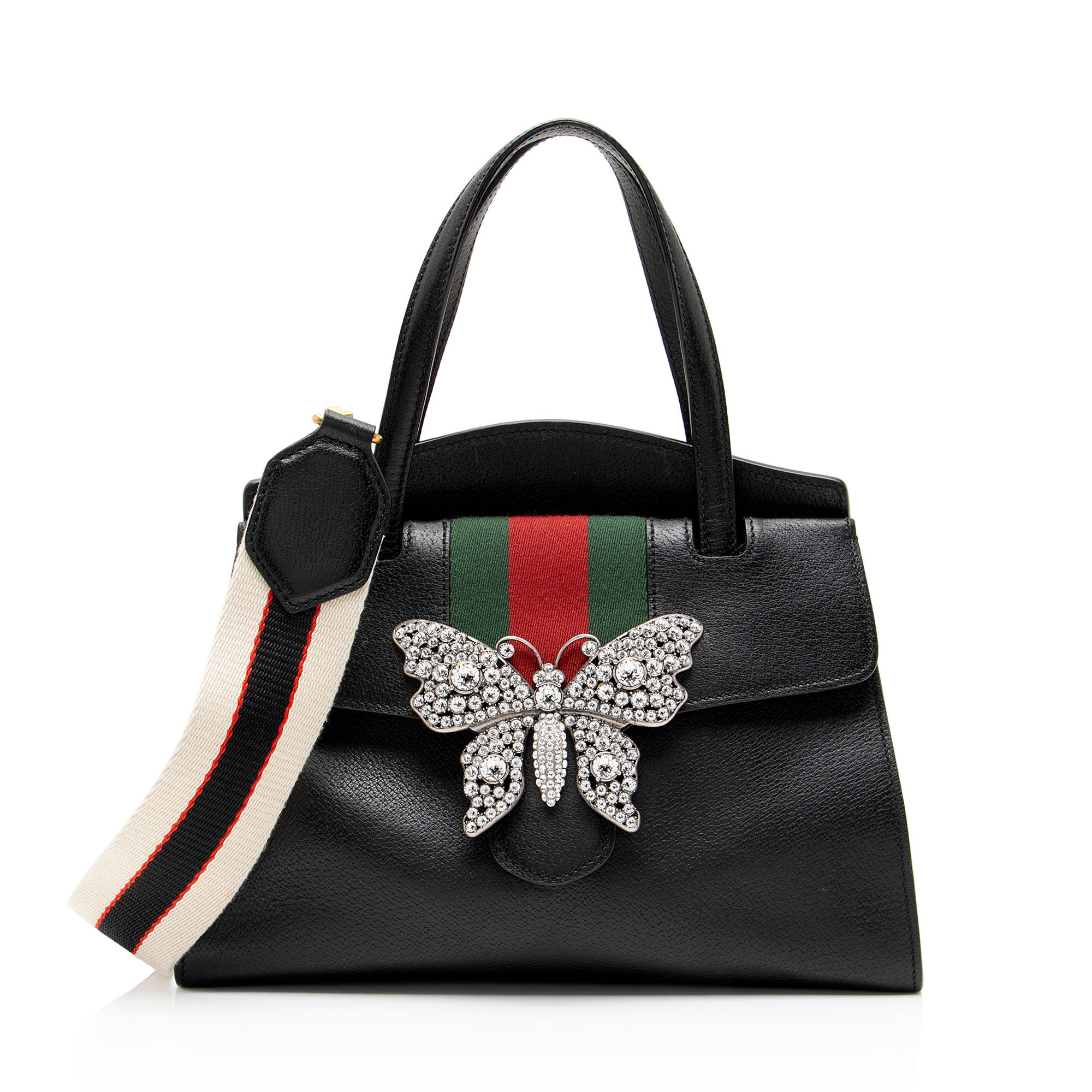 Gucci Leather Crystal Butterfly Linea Totem Top Handle