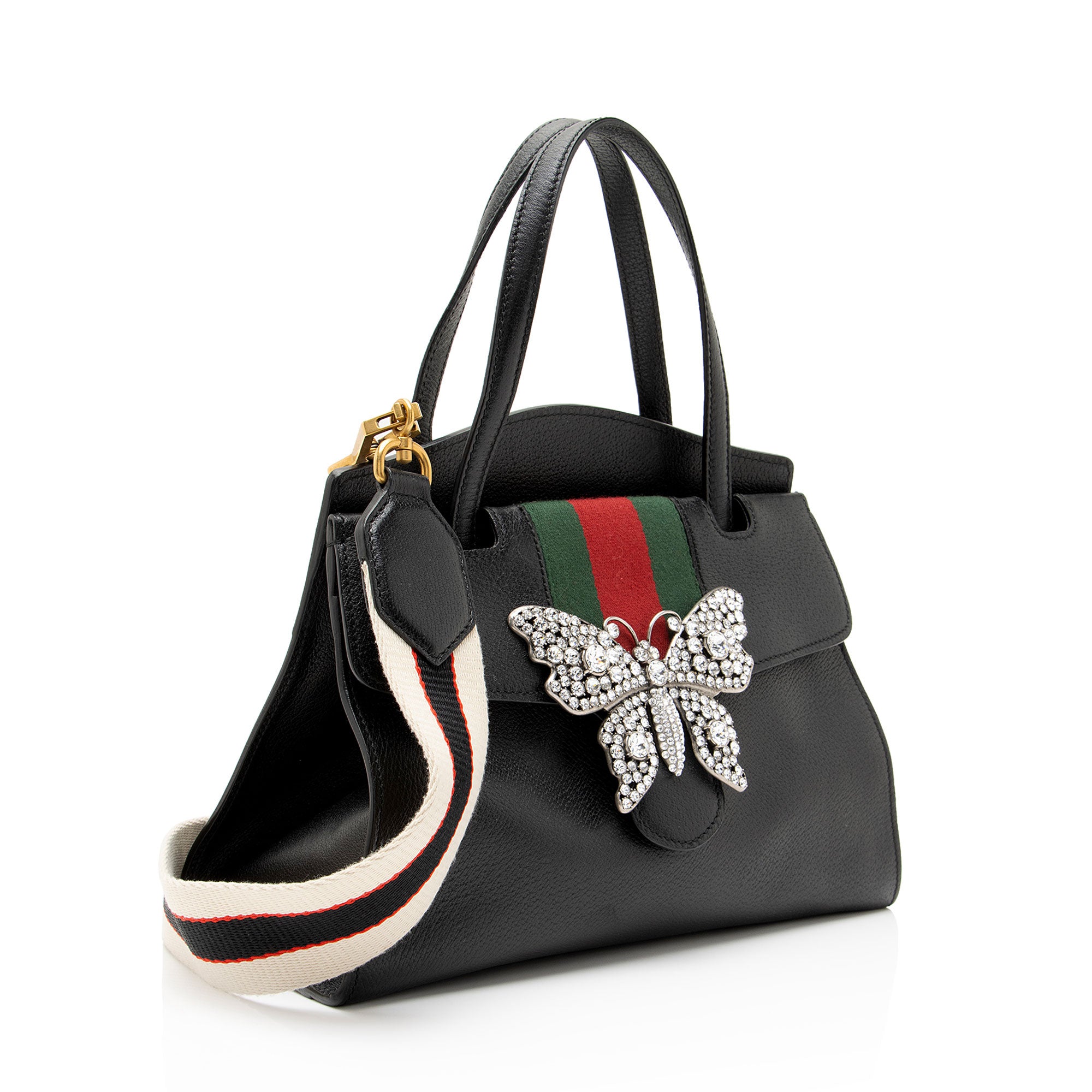 Gucci Leather Crystal Butterfly Linea Totem Top Handle