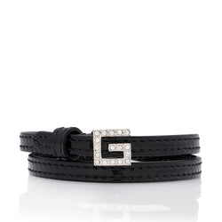 Gucci Leather Crystal Square G Wrap Bracelet (SHF-qpkVbj)