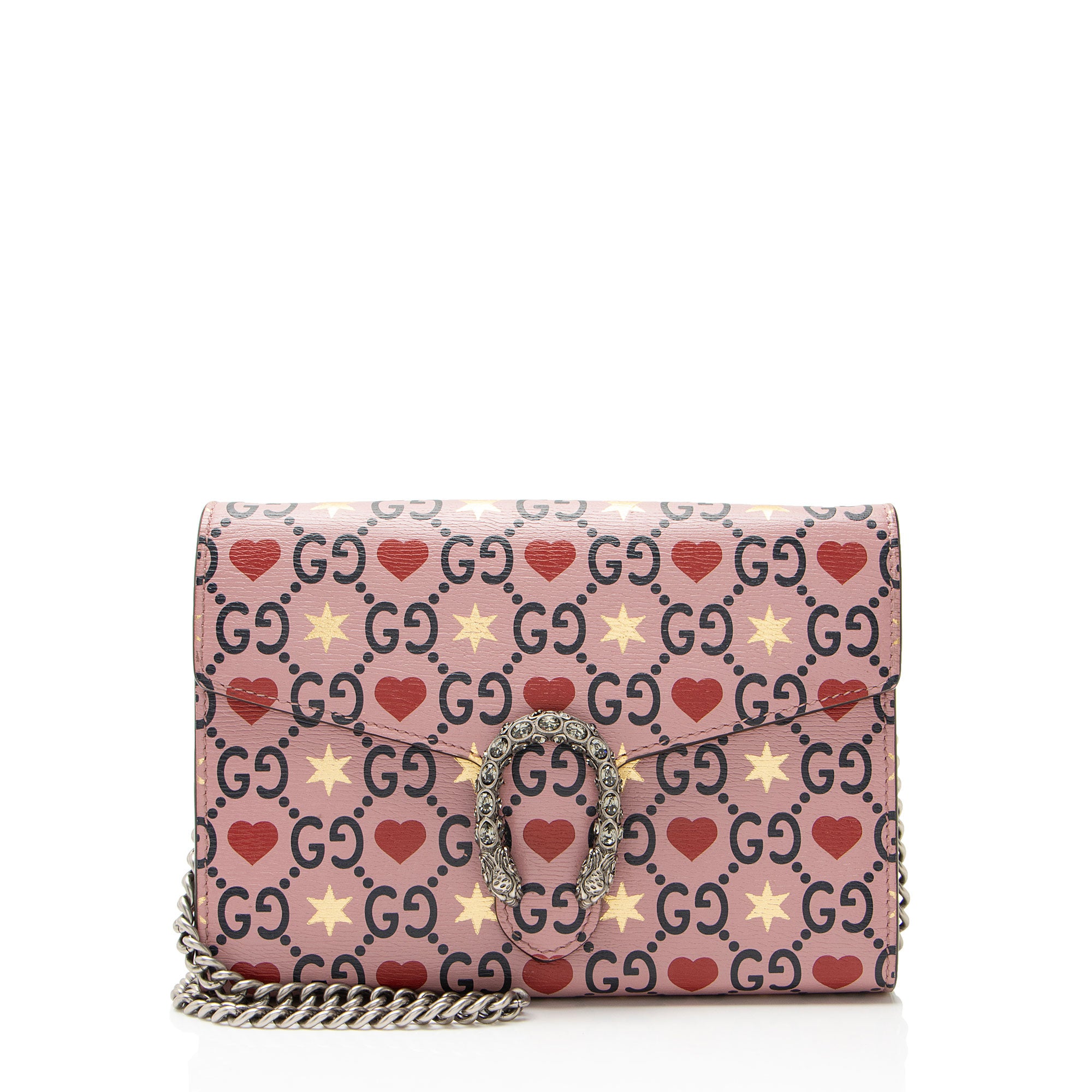 Gucci Leather Crystal Valentines Dionysus Chain Wallet