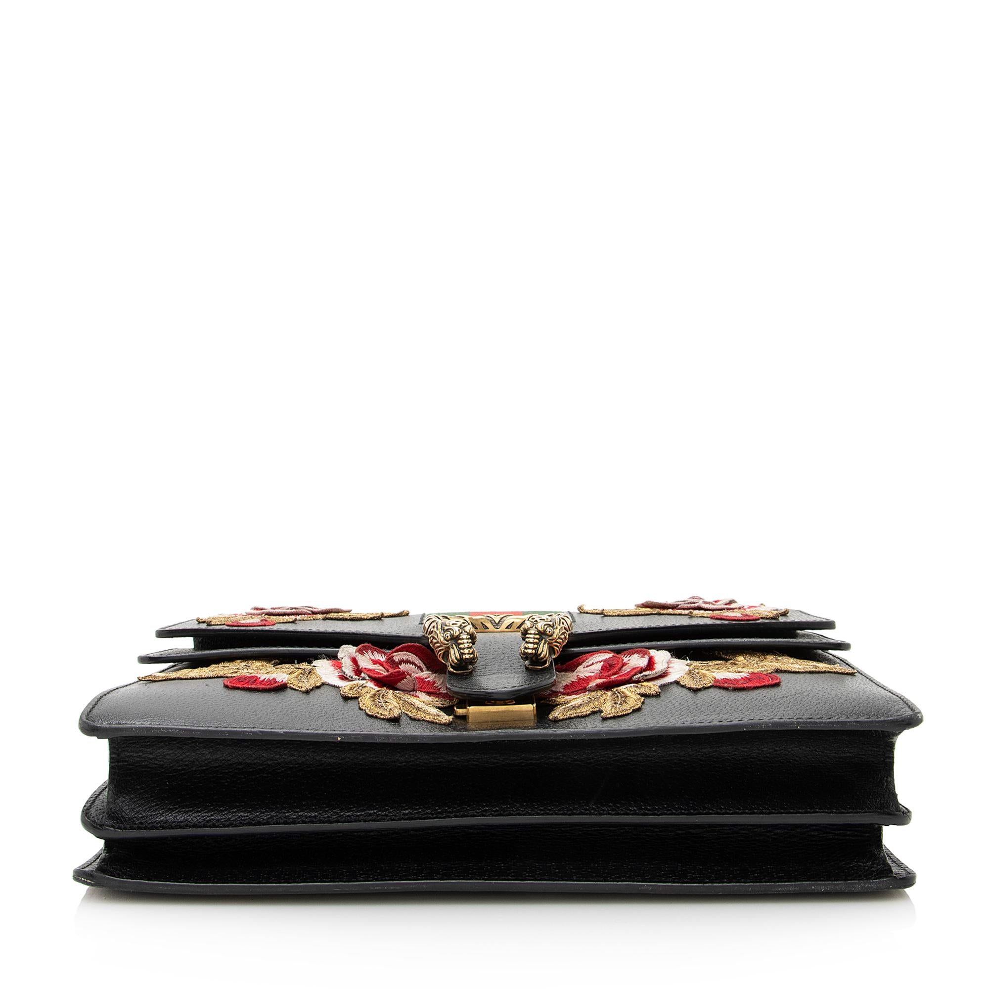 Gucci Leather Embroidered Rose Dionysus Medium Shoulder Bag (SHF-22427