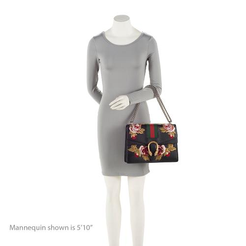 Gucci Leather Embroidered Rose Dionysus Medium Shoulder Bag (SHF-22427