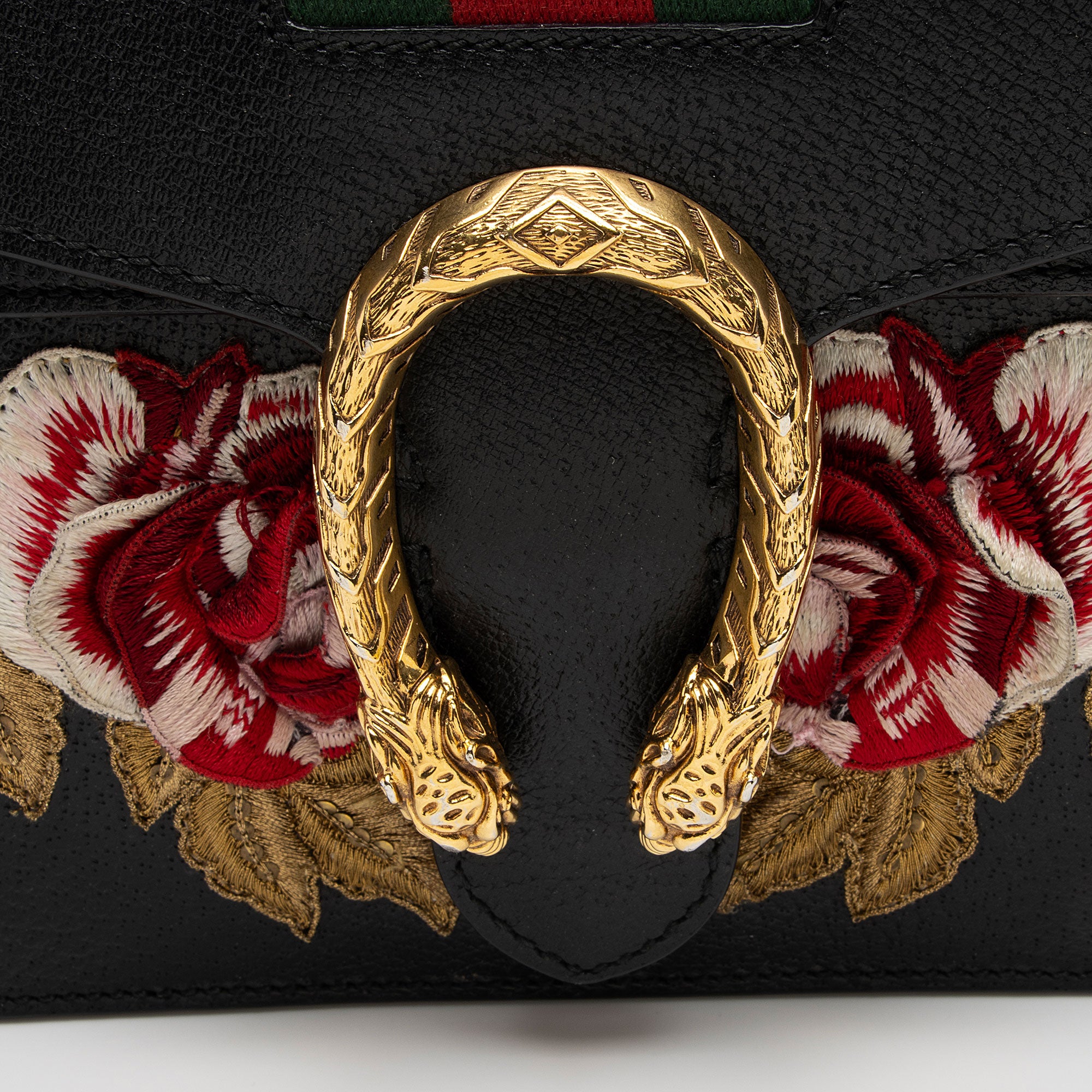 Gucci Leather Embroidered Rose Dionysus Medium Shoulder Bag (SHF-sxhk6S)