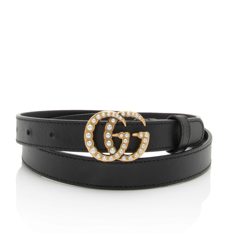 Gucci Leather Faux Pearl GG Belt - Size 32 / 80 (SHF-NSGBLR)