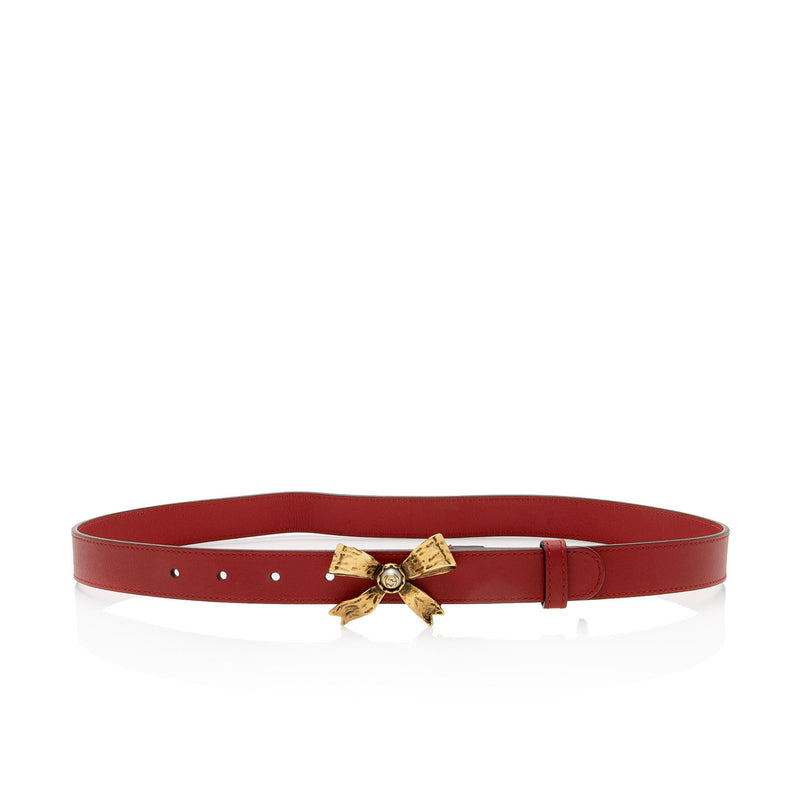 Gucci Leather Faux Pearl Interlocking G Bow Belt Size 32 80 SHF 9lJVcf