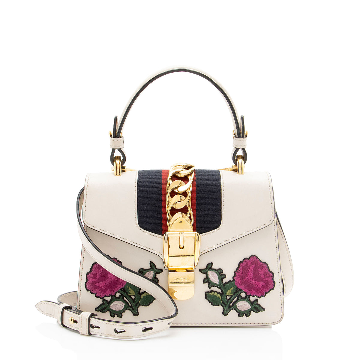 Gucci Leather Floral Sylvie Mini Top Handle