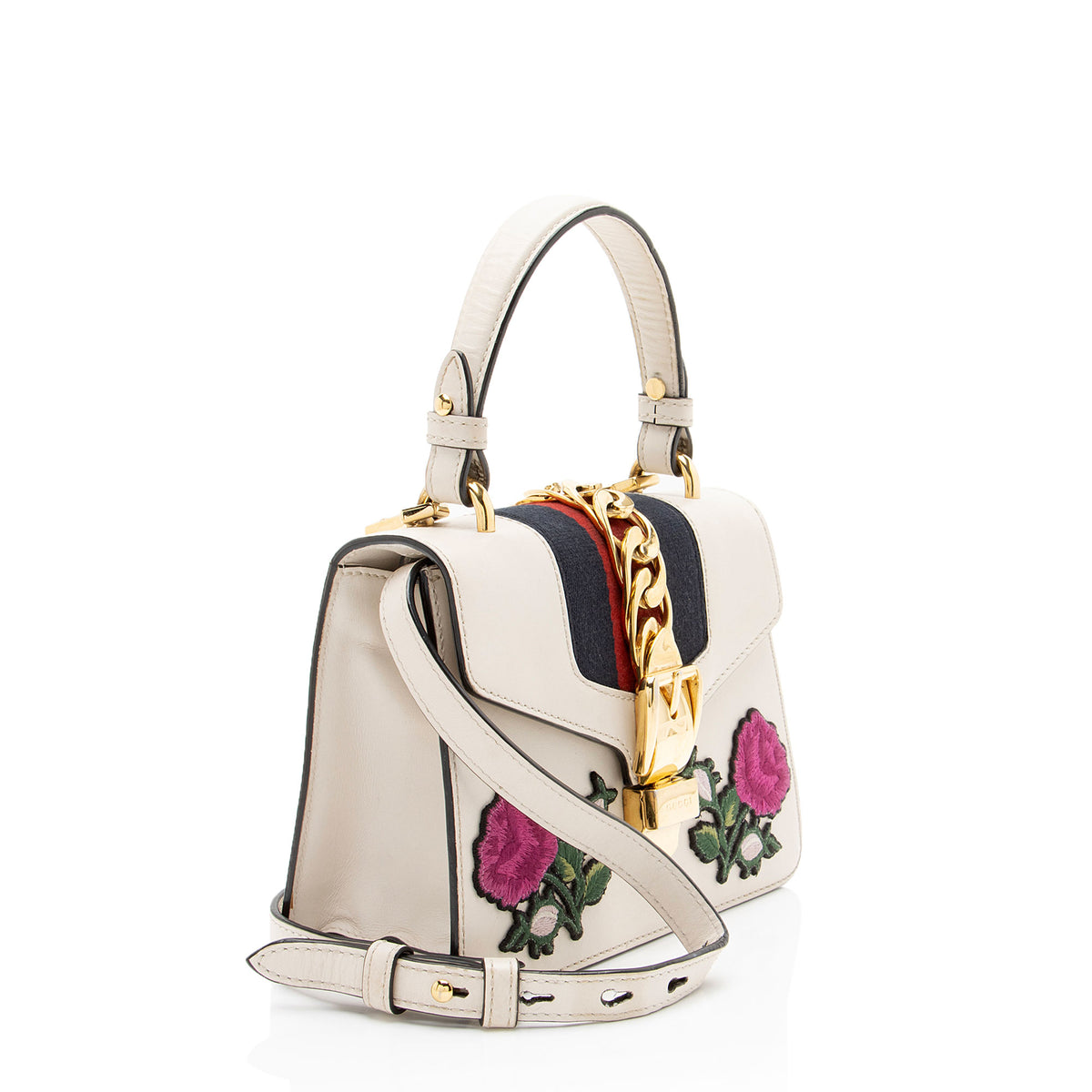 Gucci Leather Floral Sylvie Mini Top Handle