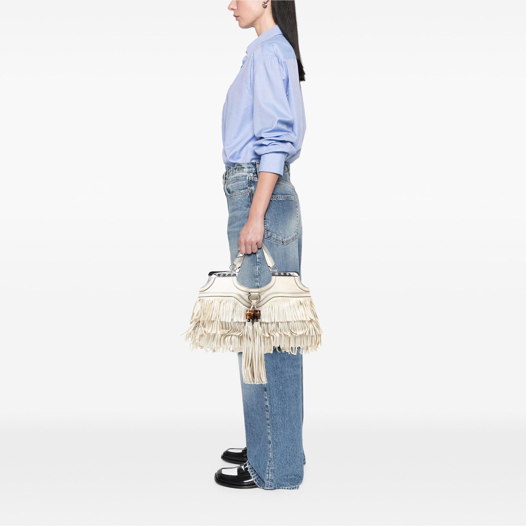 Gucci Leather Fringe Bamboo Tassel Shoulder Bag