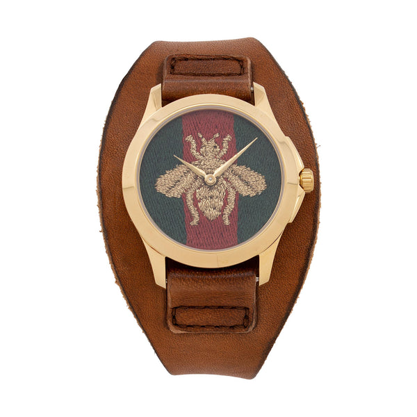 Gucci Leather G-Timeless Bee Web Medium Watch (SHF-v339Bt)