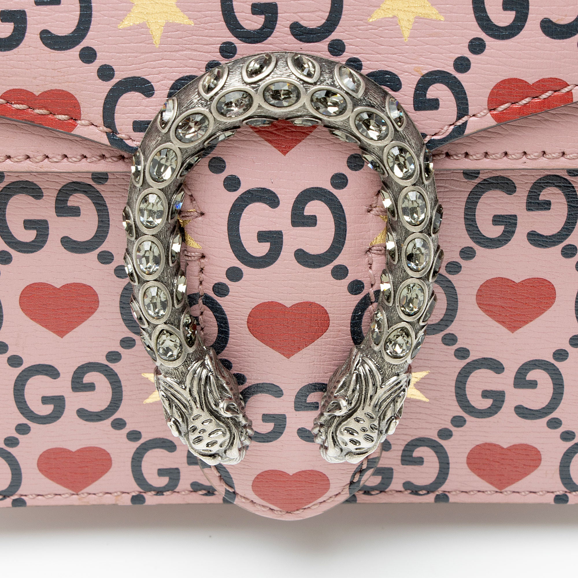Gucci Leather Crystal Valentines Dionysus Small Shoulder Bag