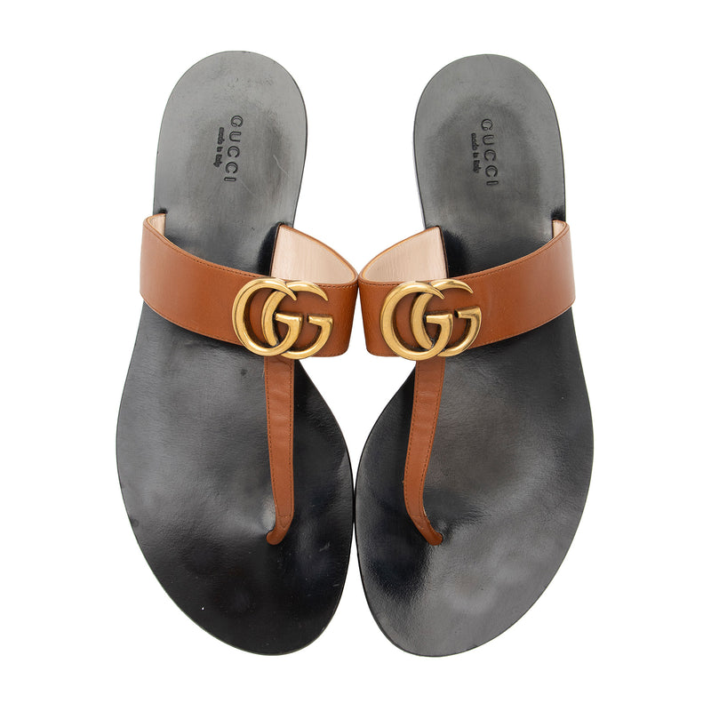 Women's Double G thong sandal in brown leather | GUCCI® ZA