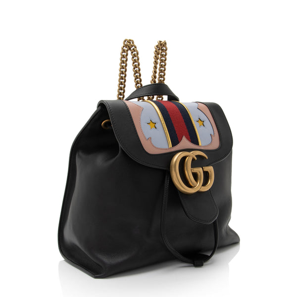 Gucci Leather GG Marmont Web Flap Chain Backpack (SHF-eIjJ7m)