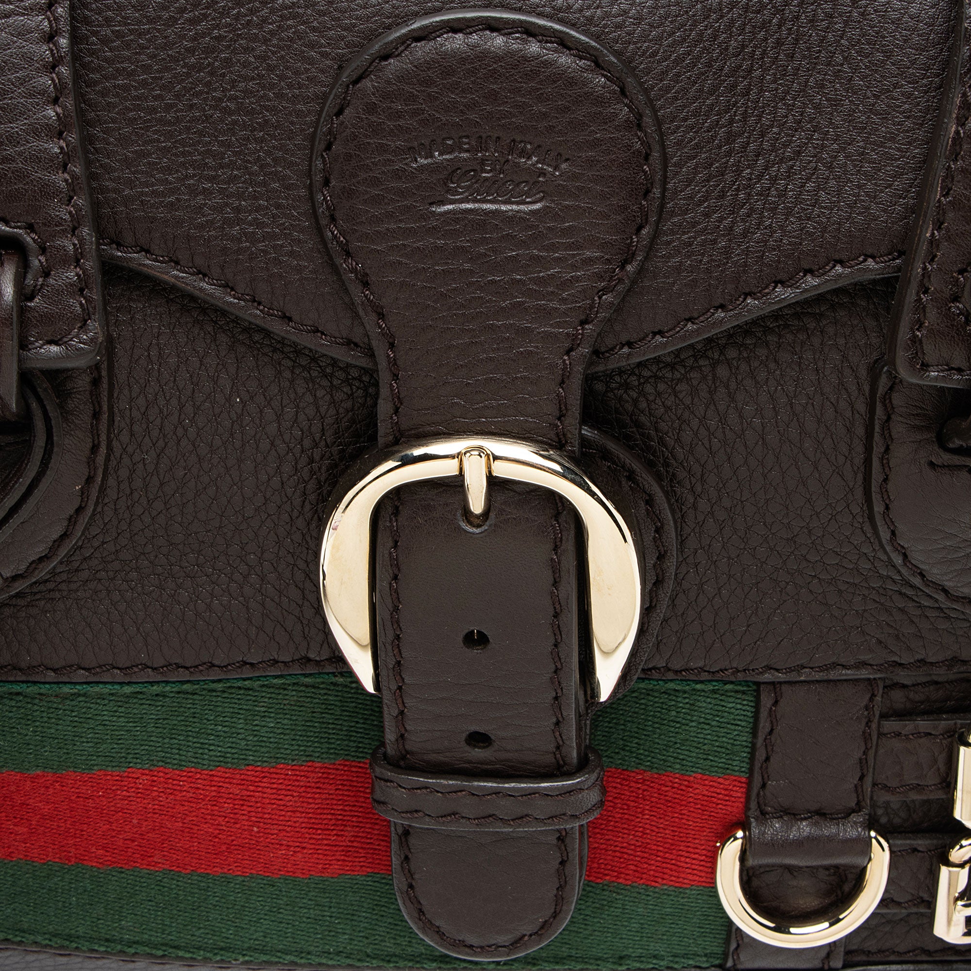 Gucci Leather Heritage Web Buckle Boston Bag