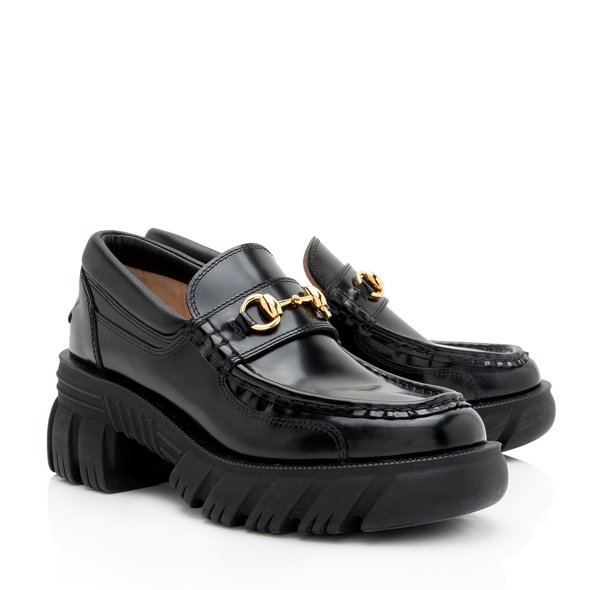 Gucci Leather Horsebit Lug Sole Loafers - Size 8.5 / 38.5
