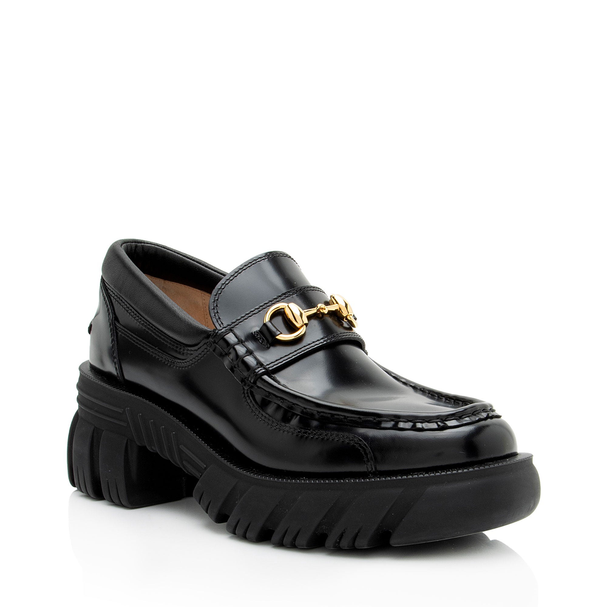 Gucci Leather Horsebit Lug Sole Loafers - Size 8.5 / 38.5
