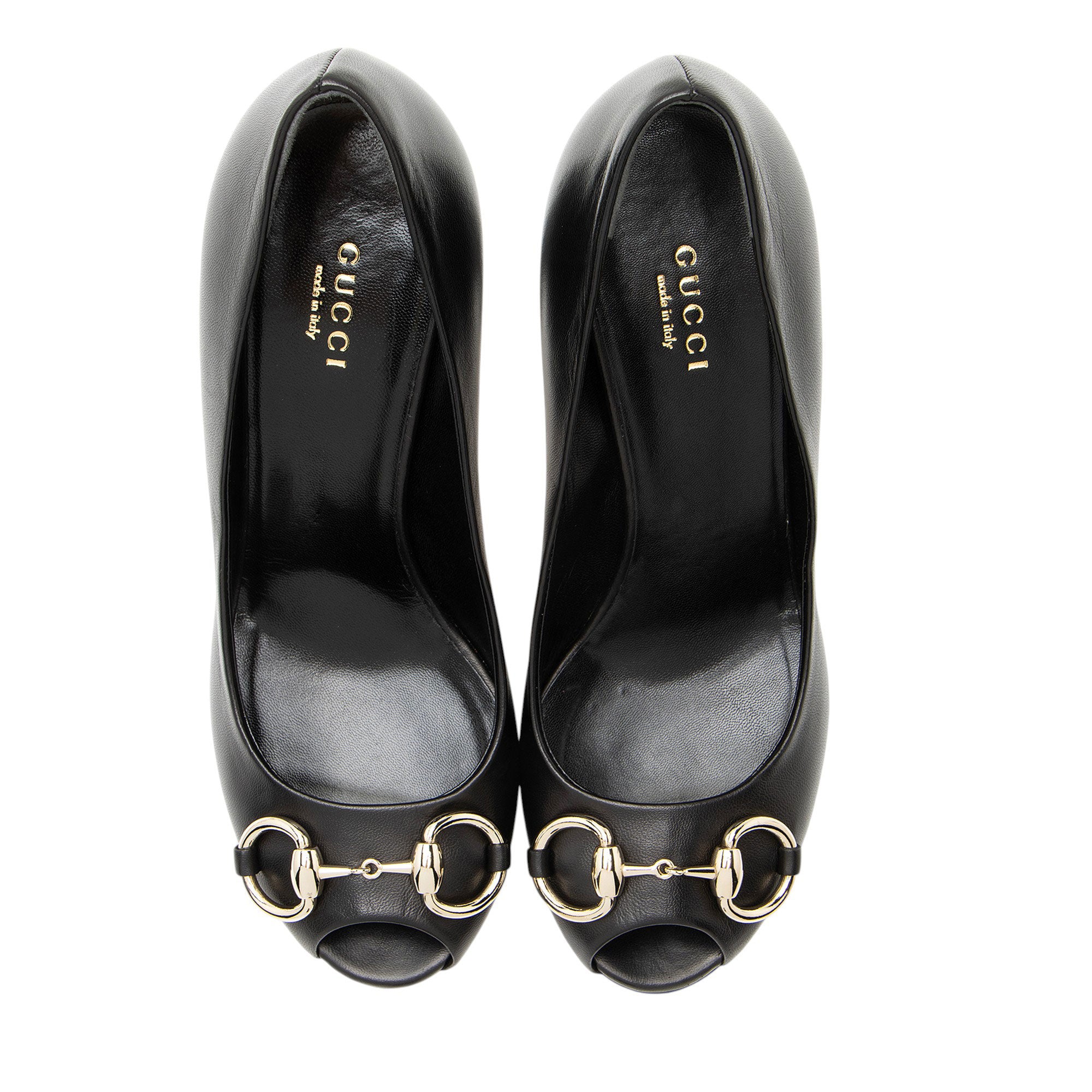 Gucci Leather Horsebit Platform Peep Toe Pumps - Size 7.5 / 37.5