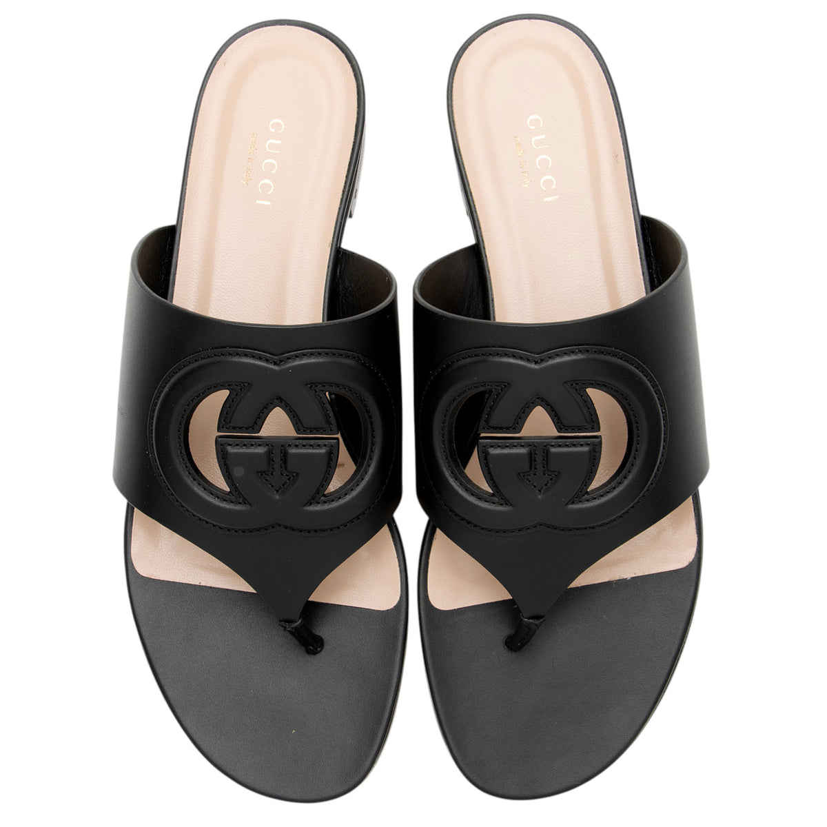 Gucci Leather Interlocking G Cutout Thong Sandals - Size 9.5 / 39.5
