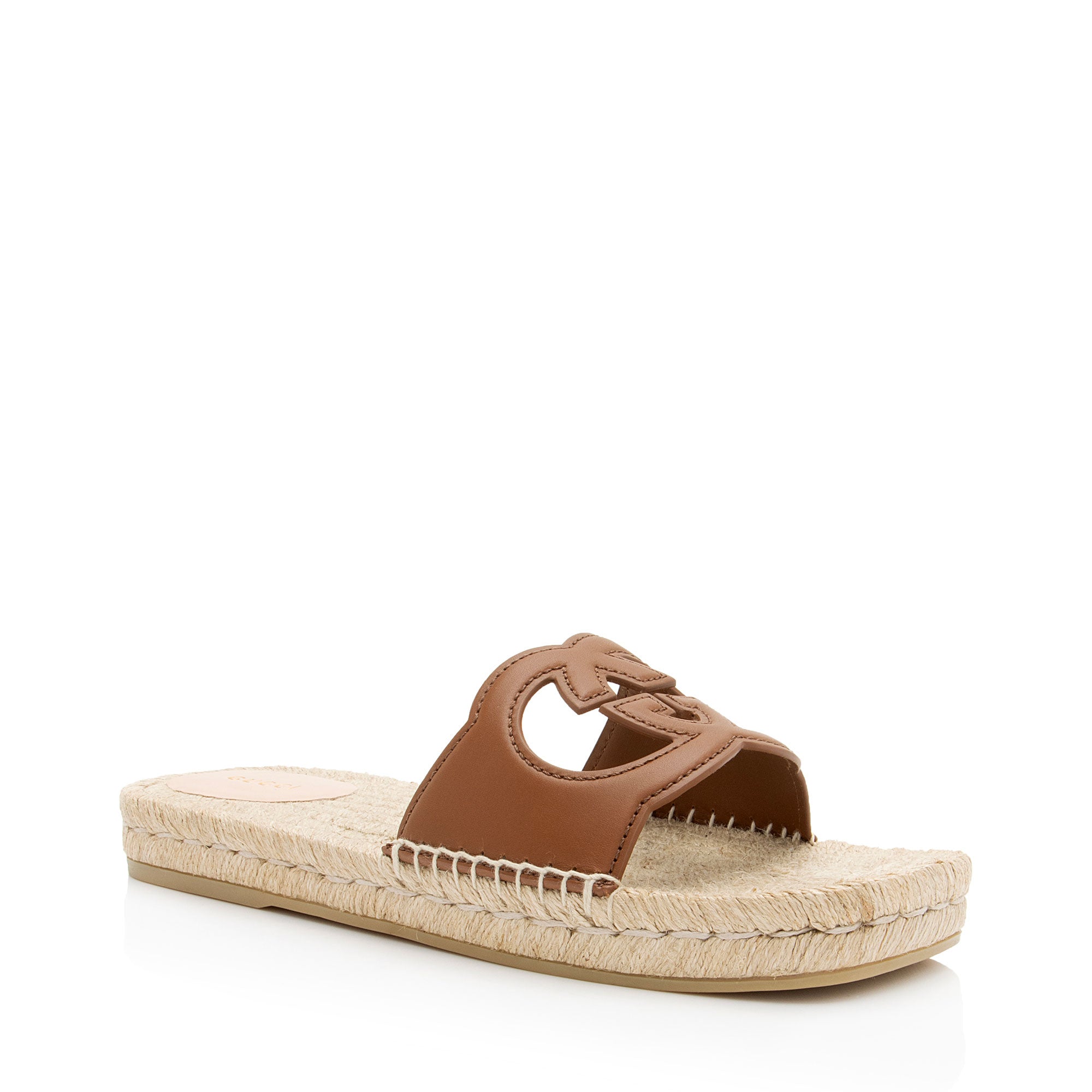 Gucci Leather Interlocking G Cutout Espadrille Slide Sandals - Size 10 / 40