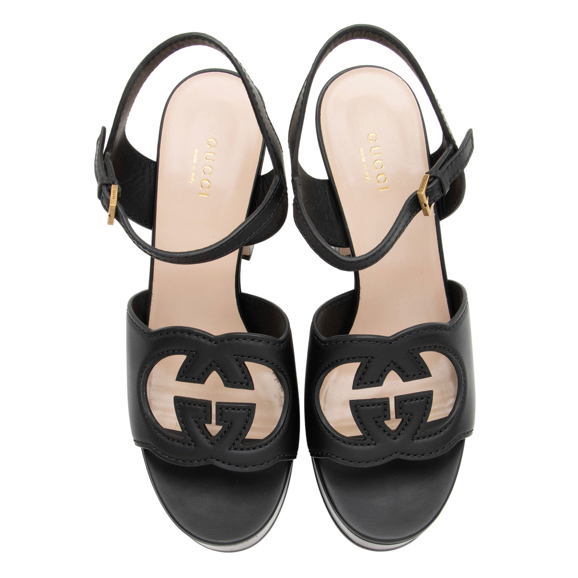 Gucci Leather Interlocking G Cutout Platform Sandals - Size 9 / 39