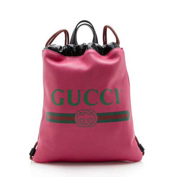 Gucci Leather Logo Drawstring Backpack (SHF-13243)