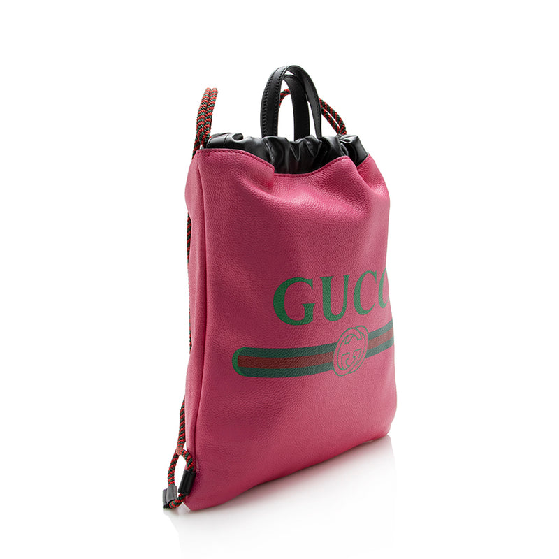 Gucci Leather Logo Drawstring Backpack (SHF-13243)