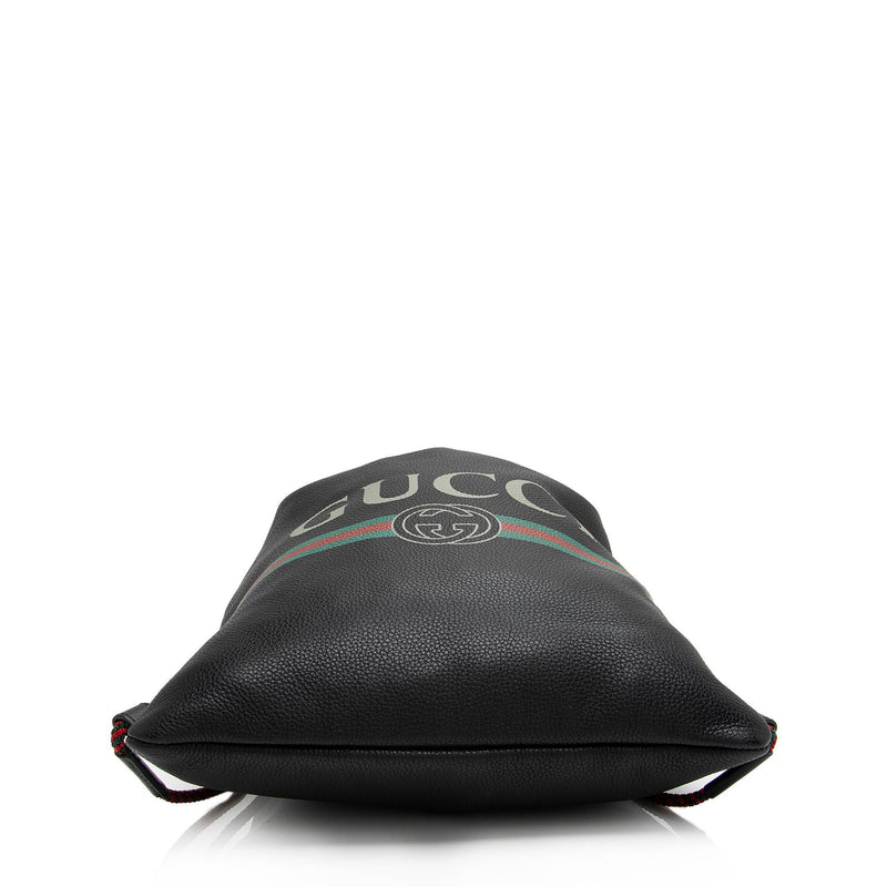 Gucci Leather Logo Drawstring Backpack (SHF-Gg5KaW)