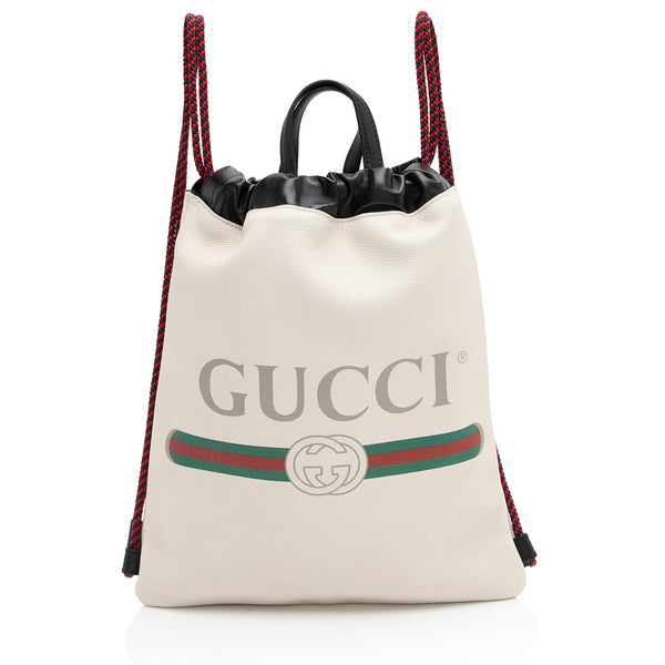 Gucci Leather Logo Drawstring Backpack (SHF-8PDv2U)