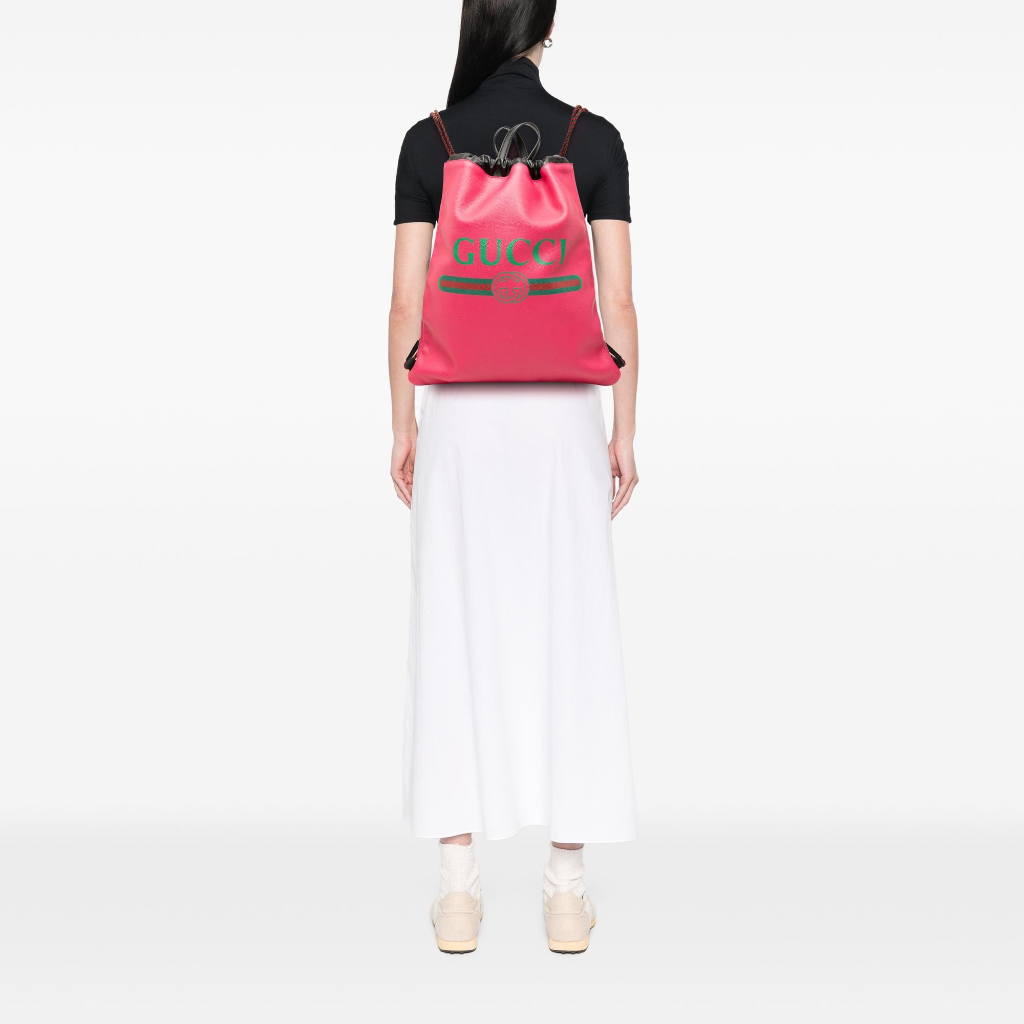 Gucci Leather Logo Drawstring Backpack