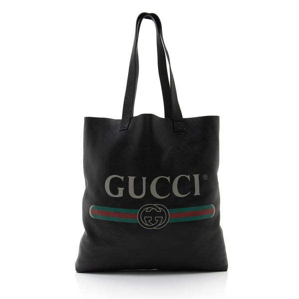 Gucci Leather Logo Vertical Large Shopping Tote (SHF-uN5Aa4)