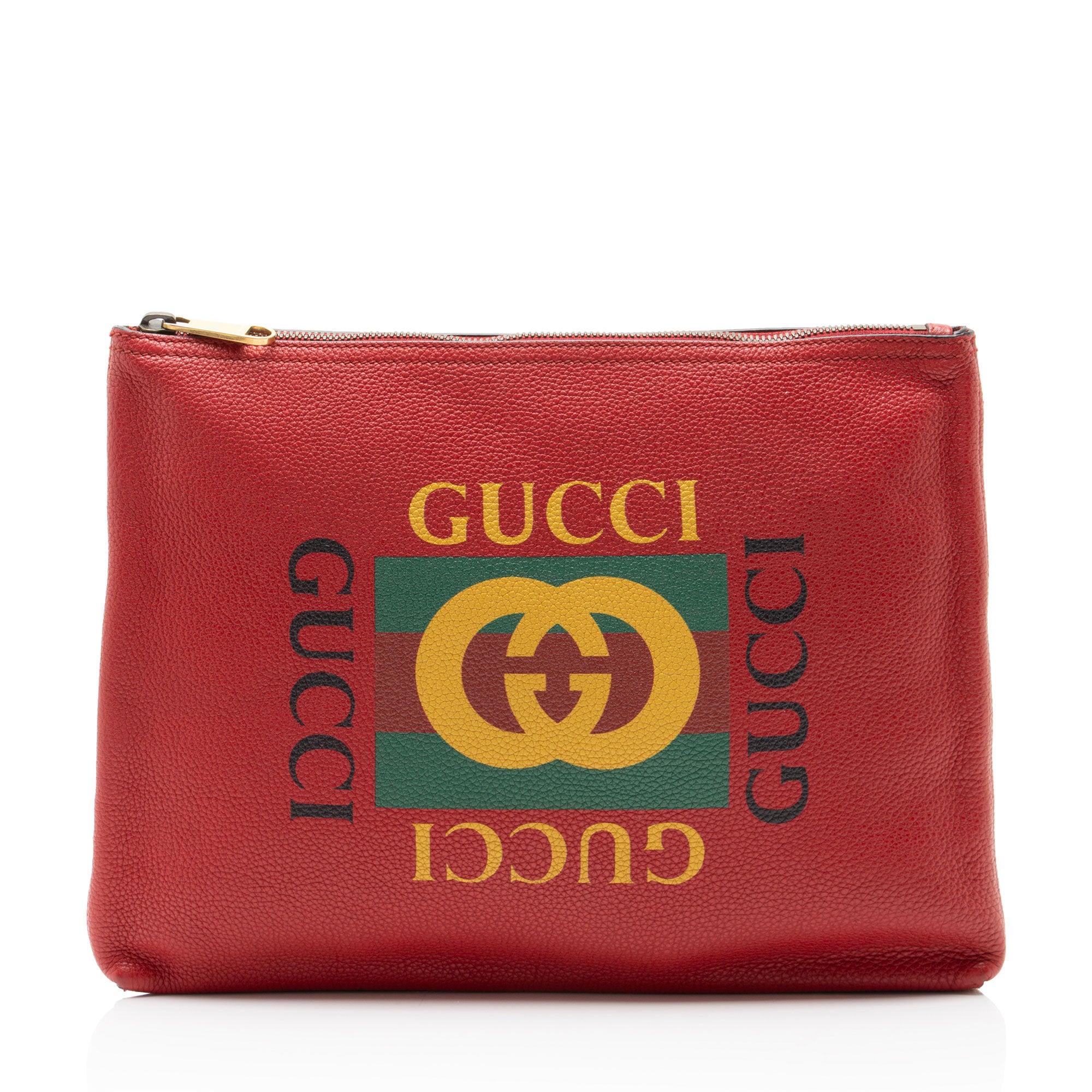 Gucci Leather Logo Zip Pouch