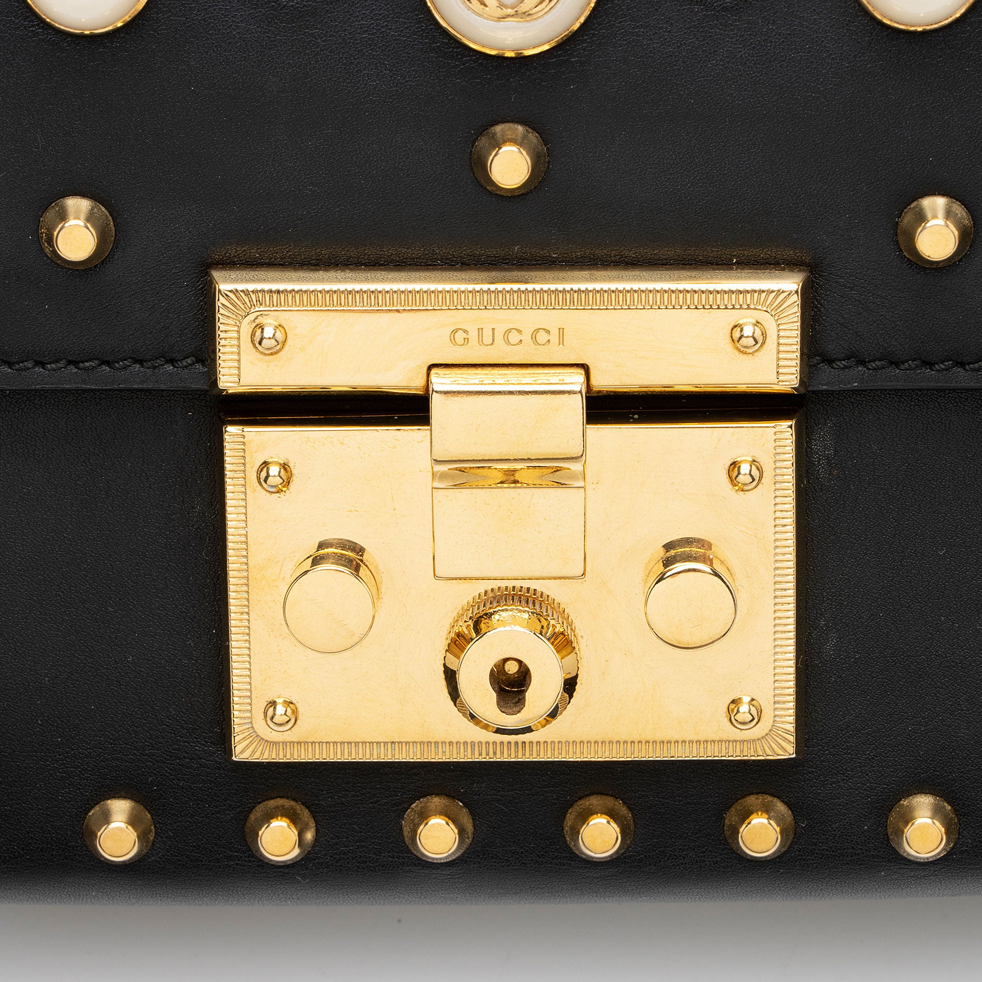 Gucci Leather Pearl Stud Padlock Small Shoulder Bag