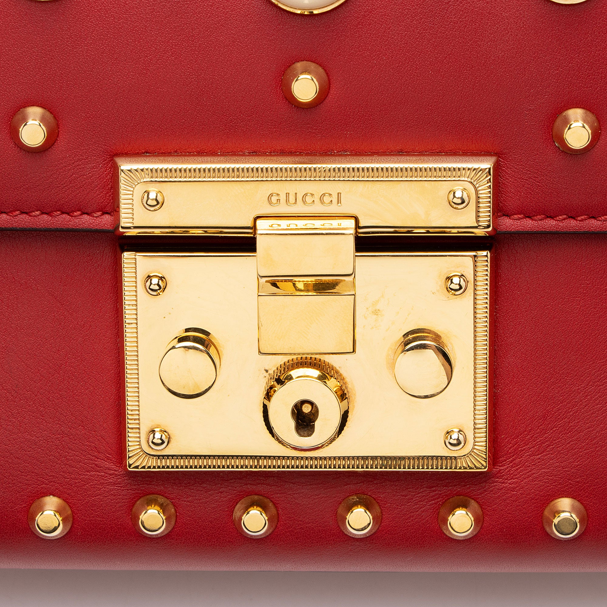 Gucci Leather Pearl Stud Padlock Small Shoulder Bag