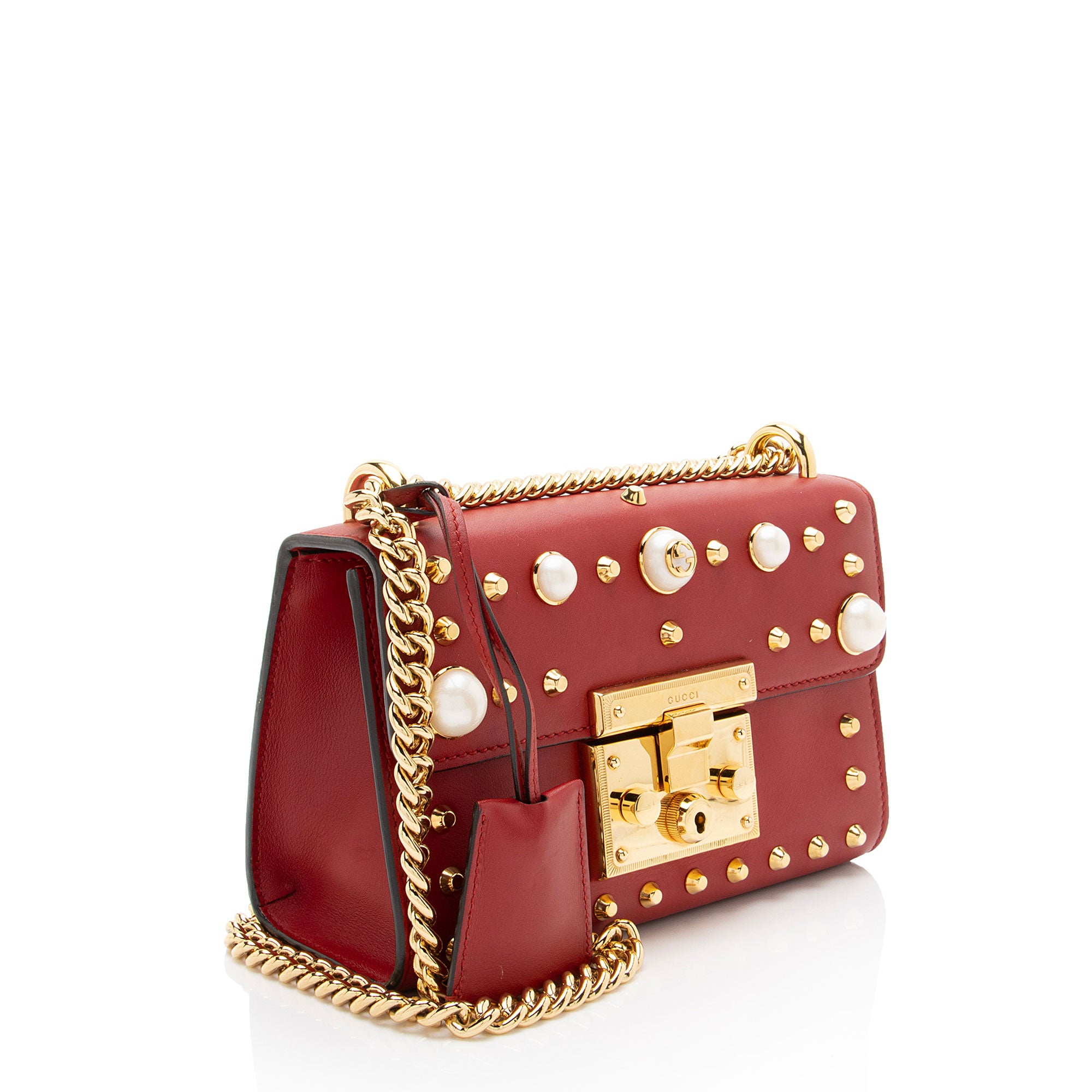 Gucci Leather Pearl Stud Padlock Small Shoulder Bag