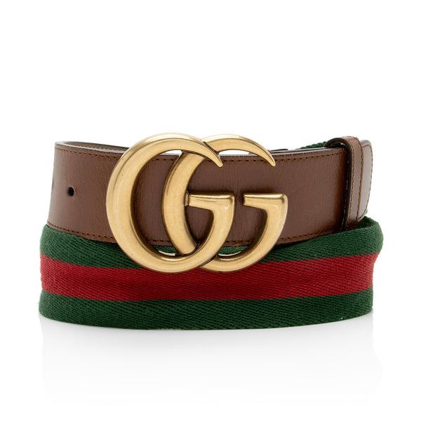 Gucci Leather Web GG Marmont Belt - Size 32 / 80 (SHF-6tfhZK)