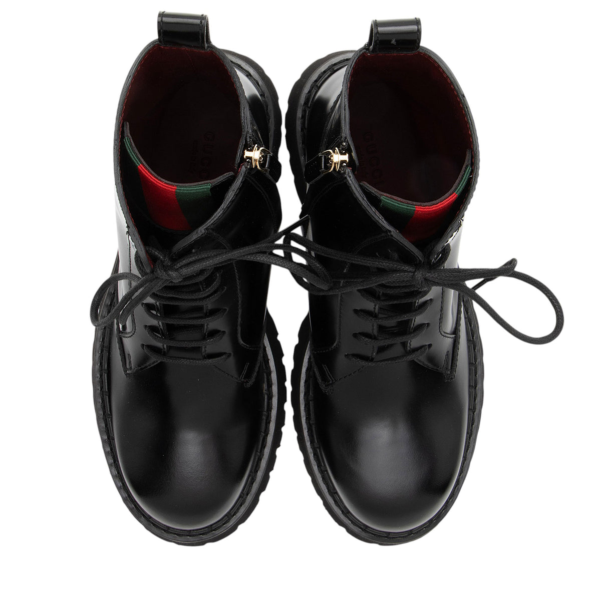 Gucci Leather Web Thea Combat Boots - Size 8 / 38