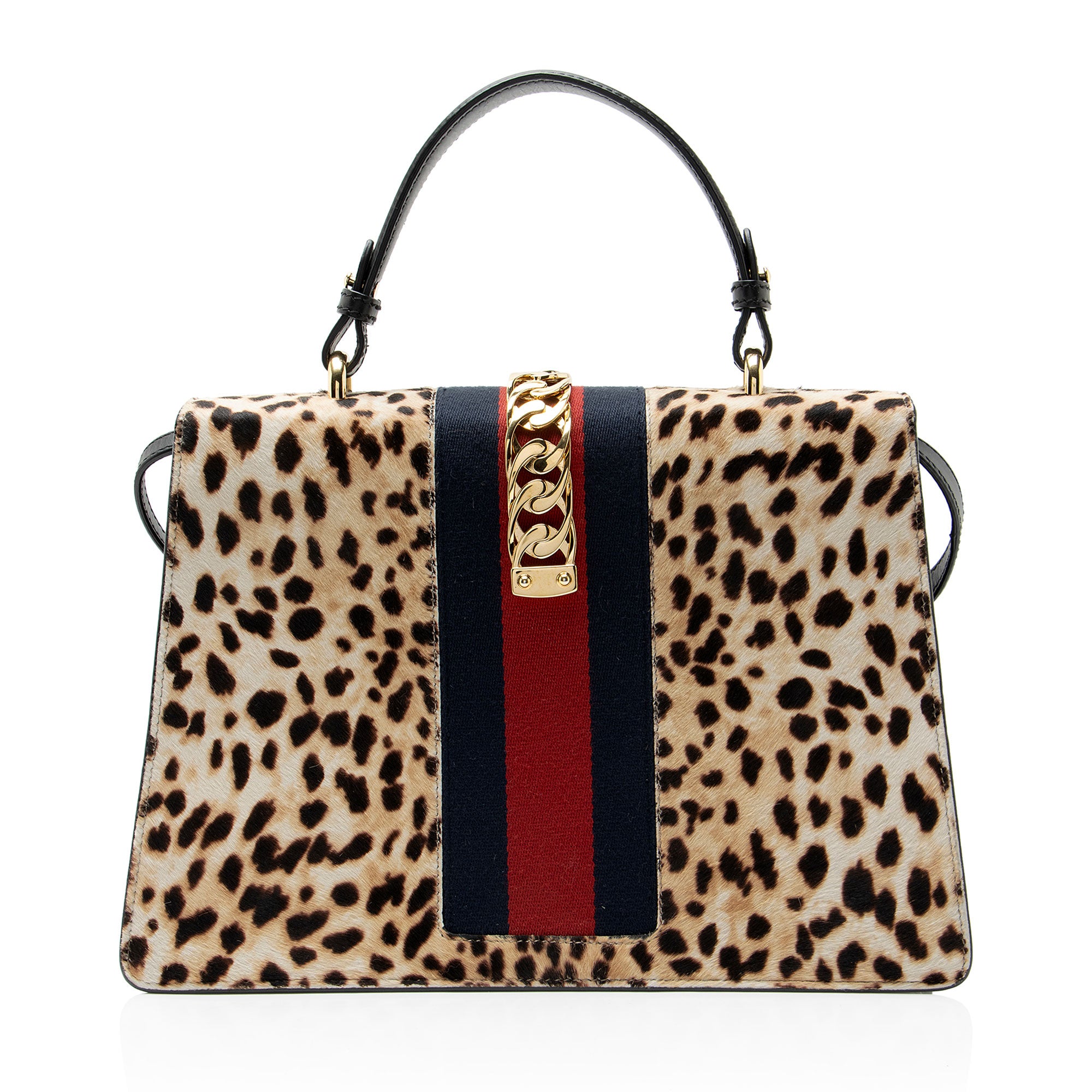 Gucci Leopard Calf Hair Sylvie Medium Top Handle