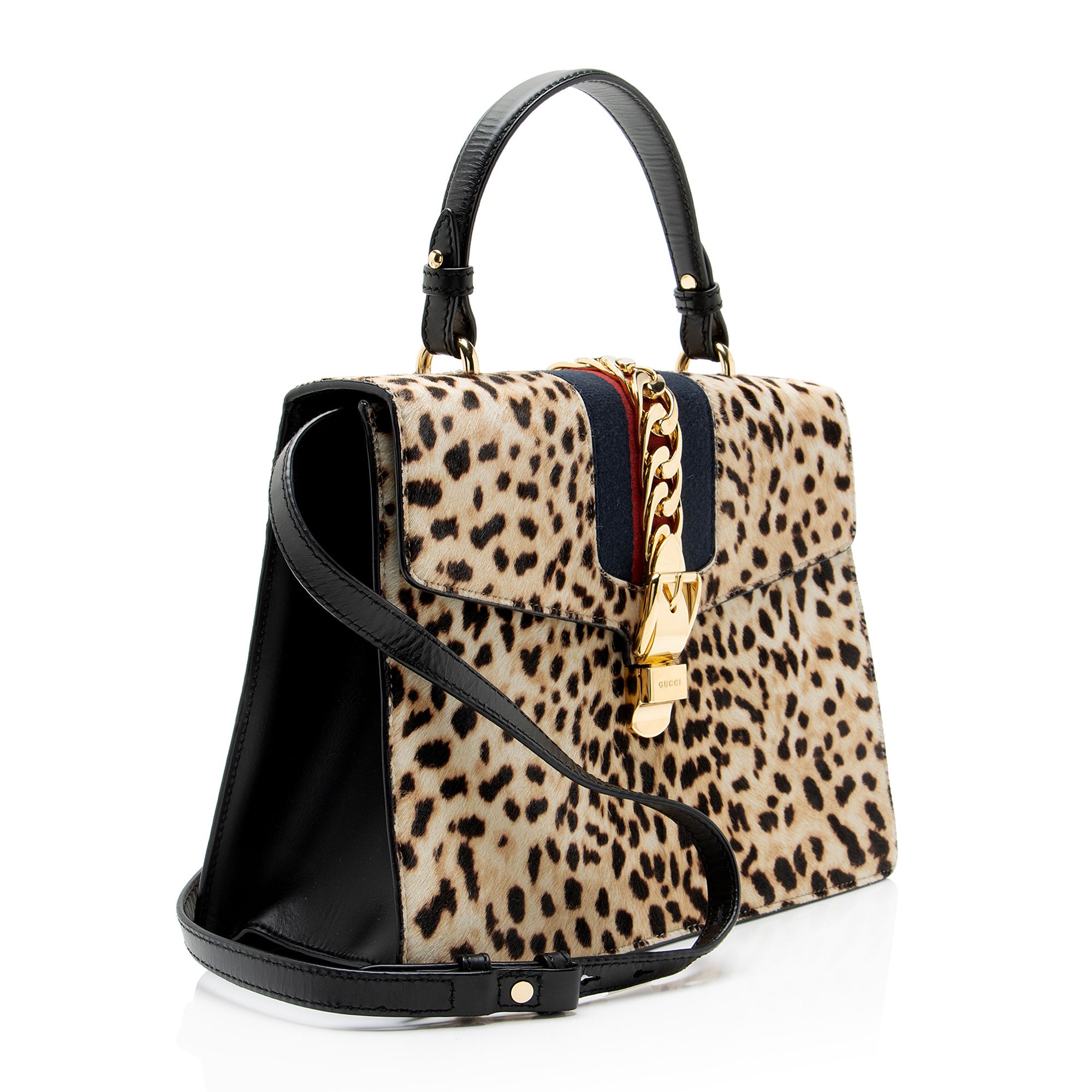 Gucci Leopard Calf Hair Sylvie Medium Top Handle