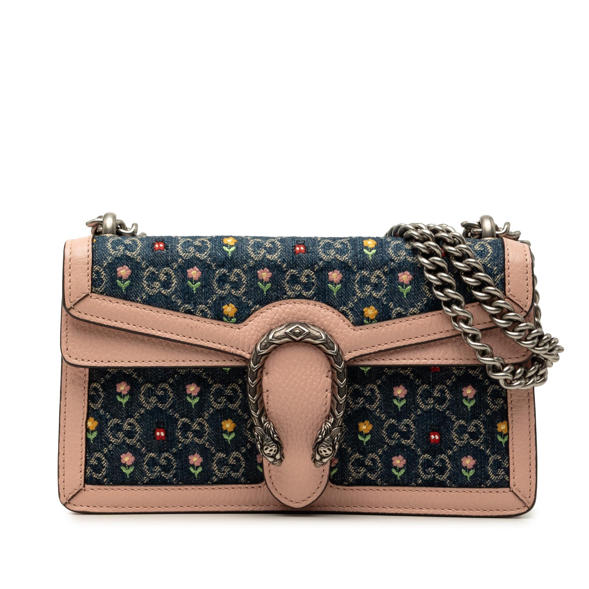 Gucci Limited Edition Medium GG Denim Embroidered Floral Dionysus Crossbody