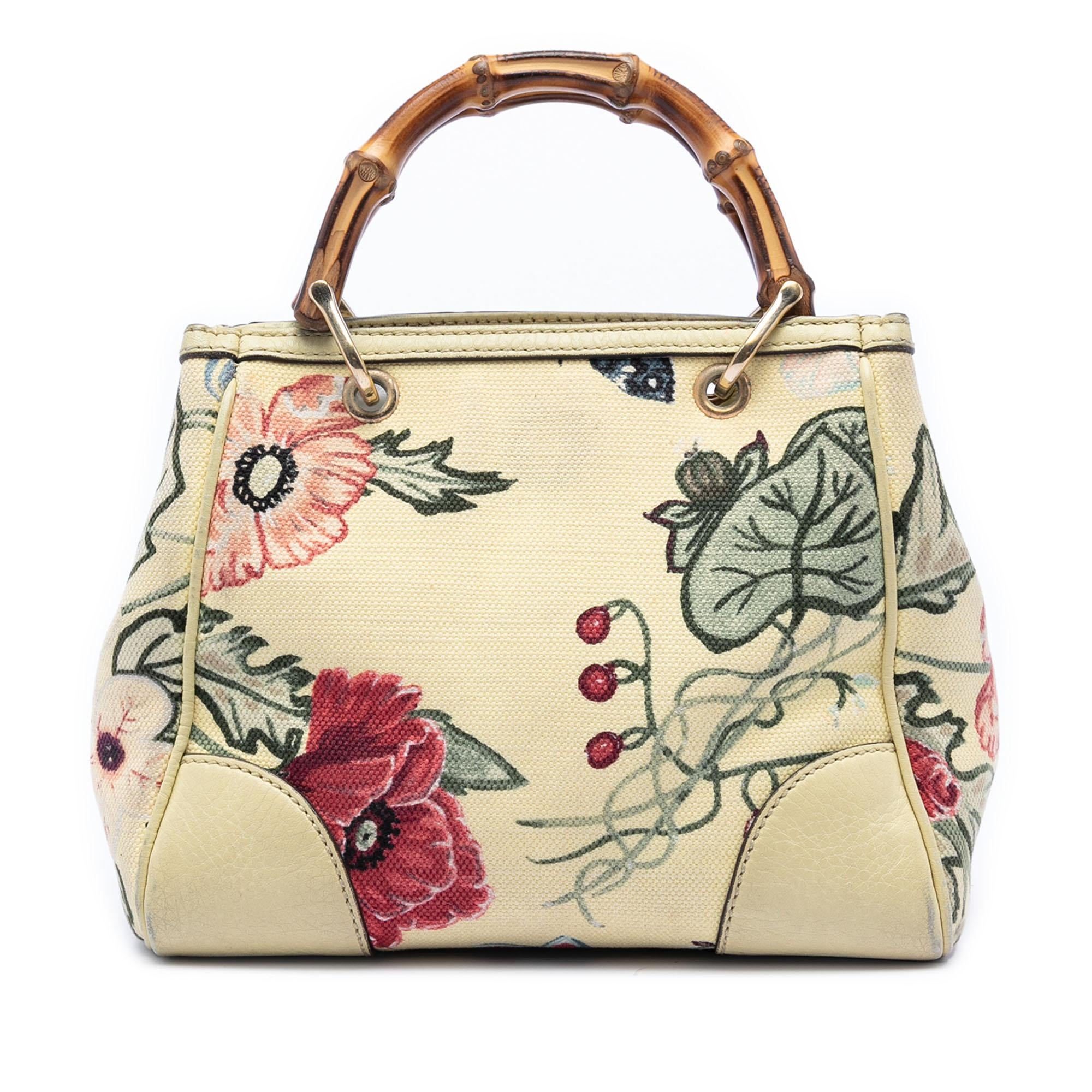 Gucci Limited Edition Mini Canvas Flora Bamboo Shopper Satchel
