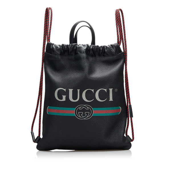 Gucci Logo Drawstring Leather Backpack (SHG-f1YPPC)