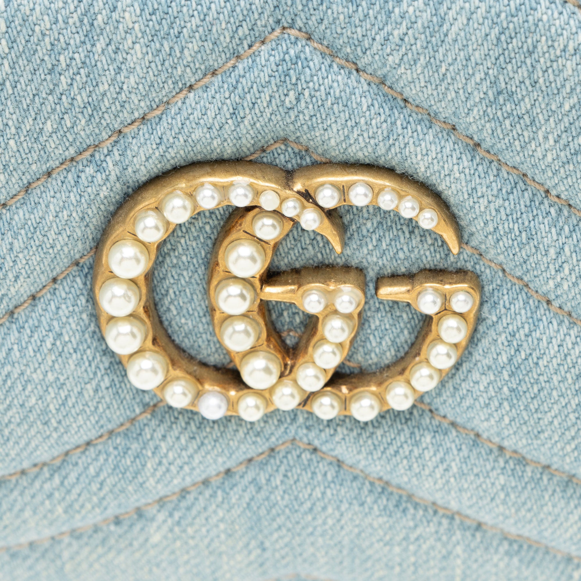 Gucci Matelasse Denim Pearl GG Marmont Cosmetic Case