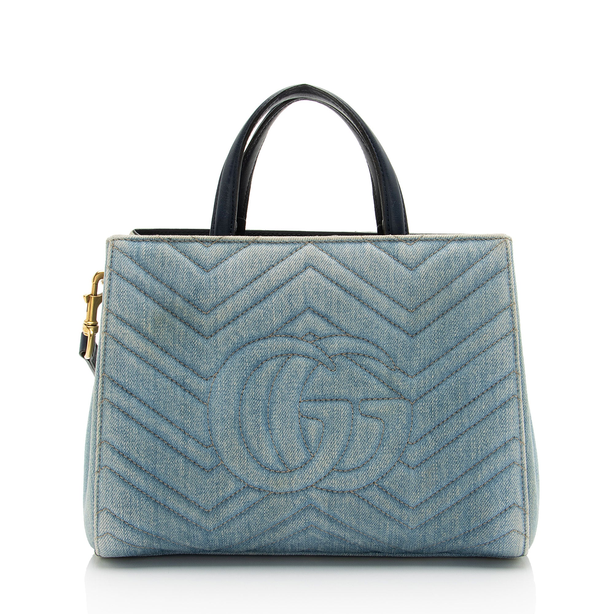 Gucci Matelasse Denim Pearl GG Marmont Small Tote