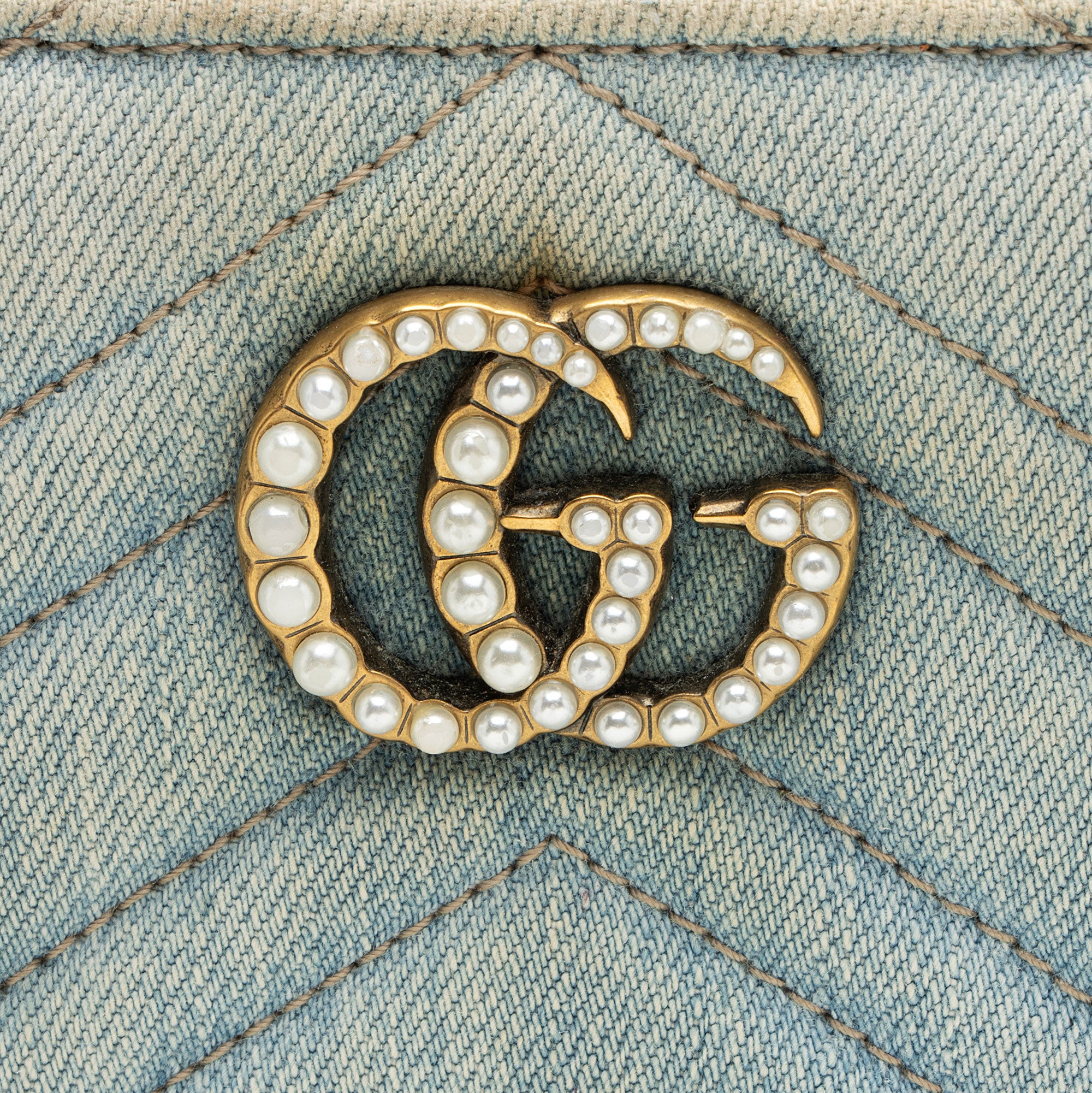 Gucci Matelasse Denim Pearl GG Marmont Small Tote