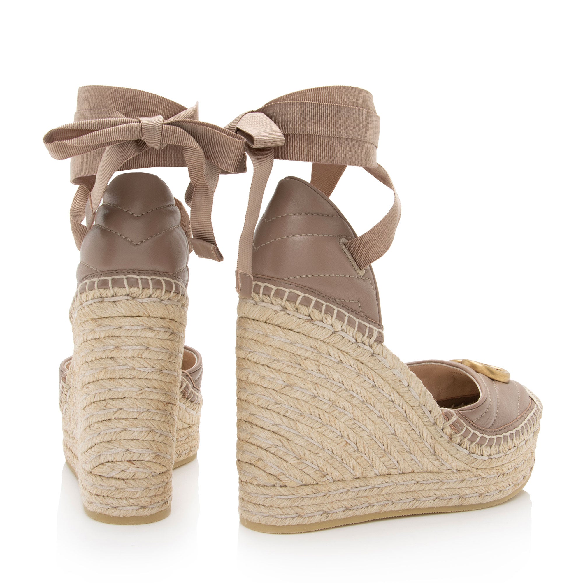 Gucci Matelasse Leather GG Marmont Espadrille Wedges - Size 5.5 / 35.5 (SHF-trS0ea)