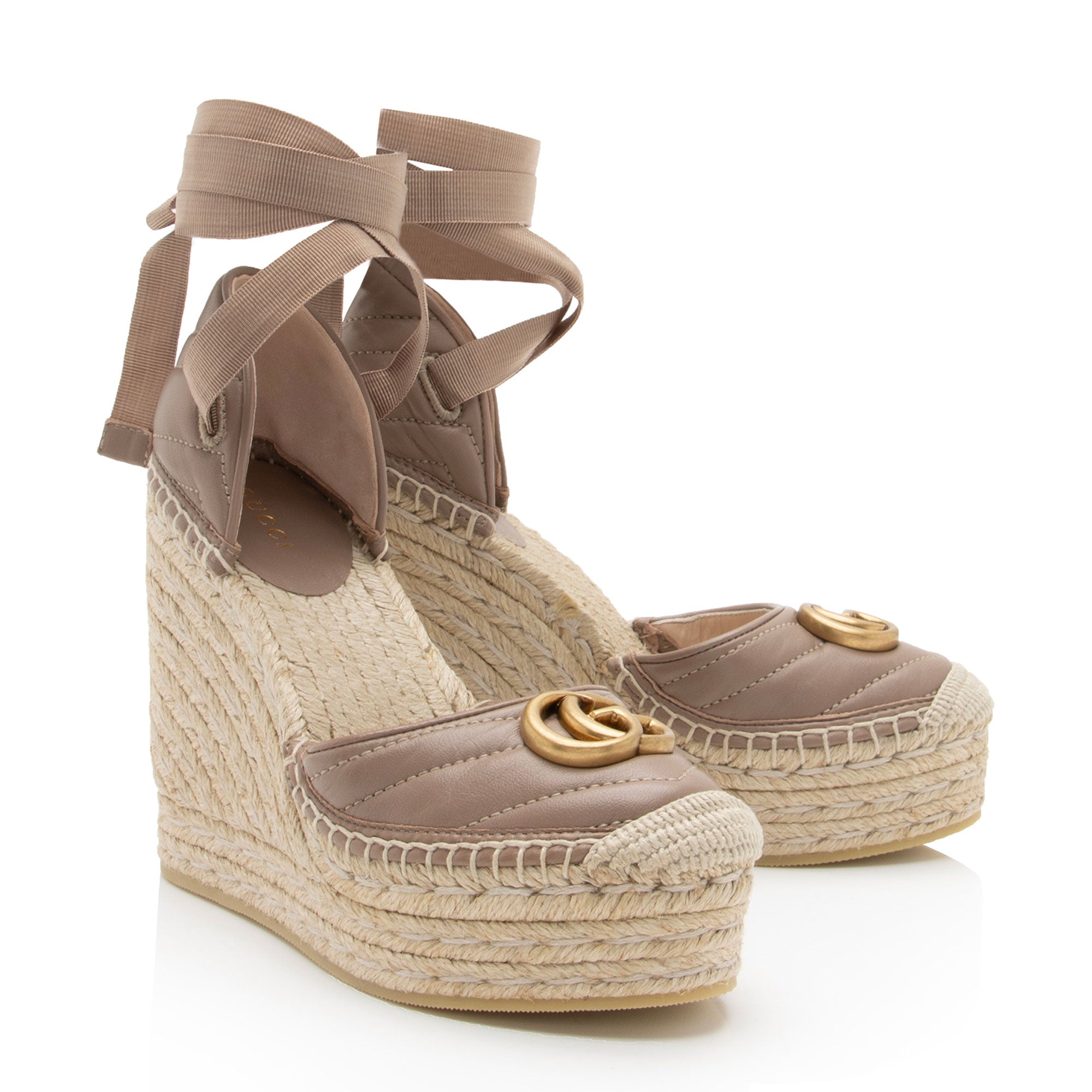 Gucci Matelasse Leather GG Marmont Espadrille Wedges - Size 5.5 / 35.5 (SHF-trS0ea)