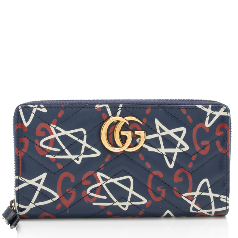 Gucci Matelasse Leather GG Marmont Ghost Zip Around Wallet SHF Mkg7g9 LuxeDH