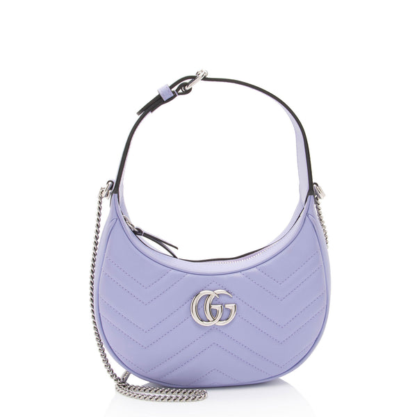 Gucci Matelasse Leather GG Marmont Half Moon Mini Shoulder Bag (SHF-OFIt7E)