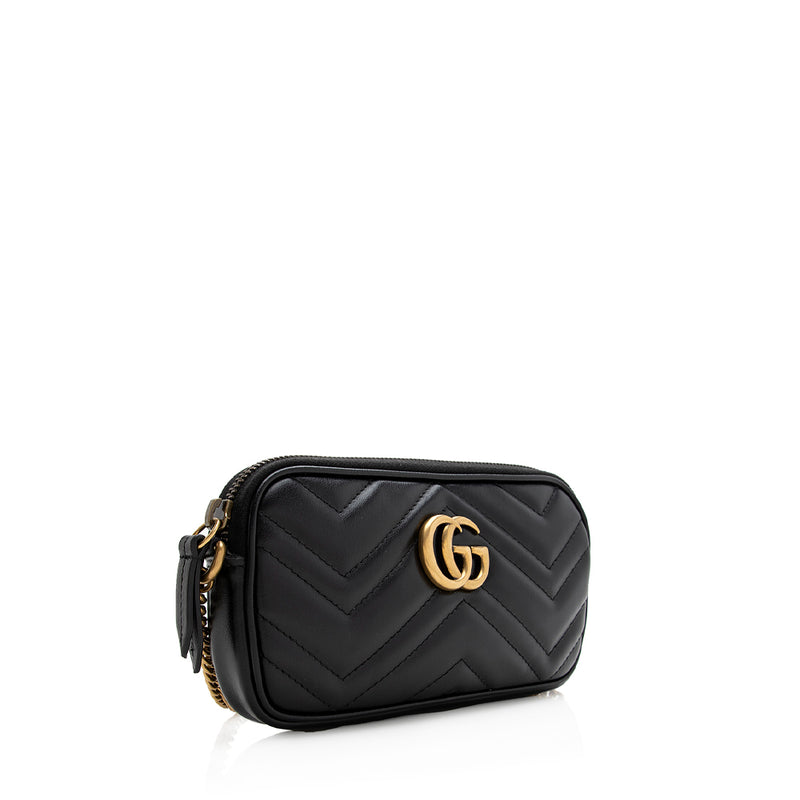 Gucci Metallic Matelasse Leather GG Marmont Mini Shoulder Bag (SHF