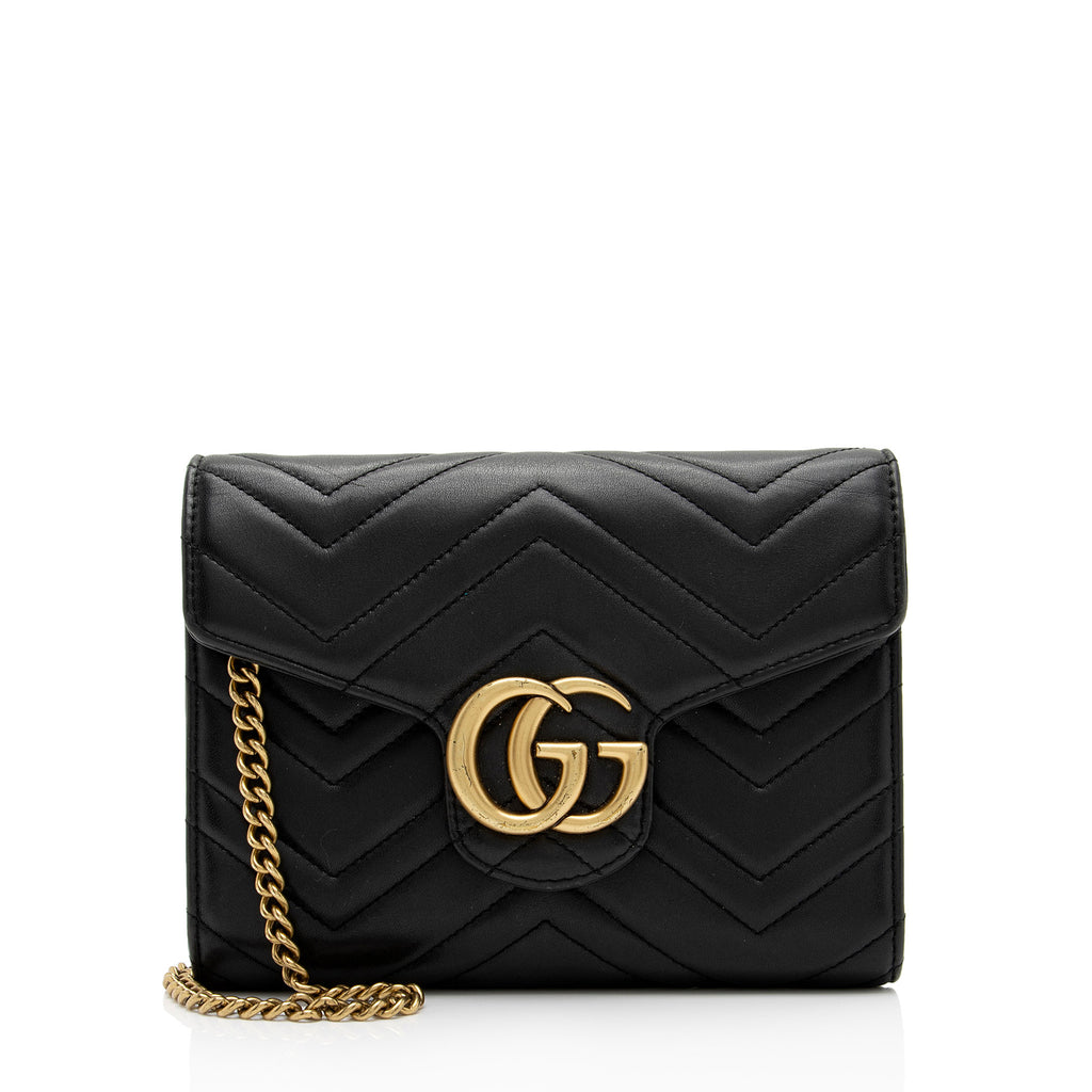 GUCCI GG Marmont Mini Matelasse Leather Crossbody Bag Black 474575