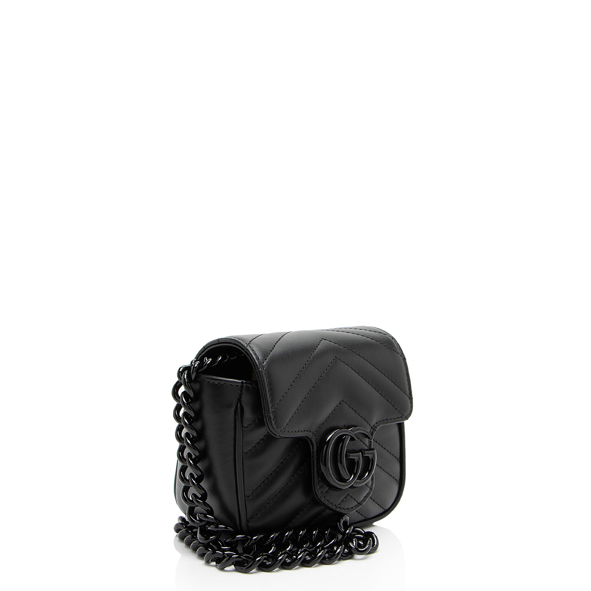 Gucci Matelasse Leather GG Marmont Monochrome Square Chain Belt Bag